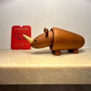 Senshukai Royal Pet Wooden Rhino Figure – Vintage Japanese Toy w/ Original Card